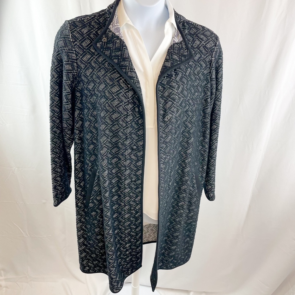 Eileen Fisher Marled Black Funnel Neck Jacket, Women's L